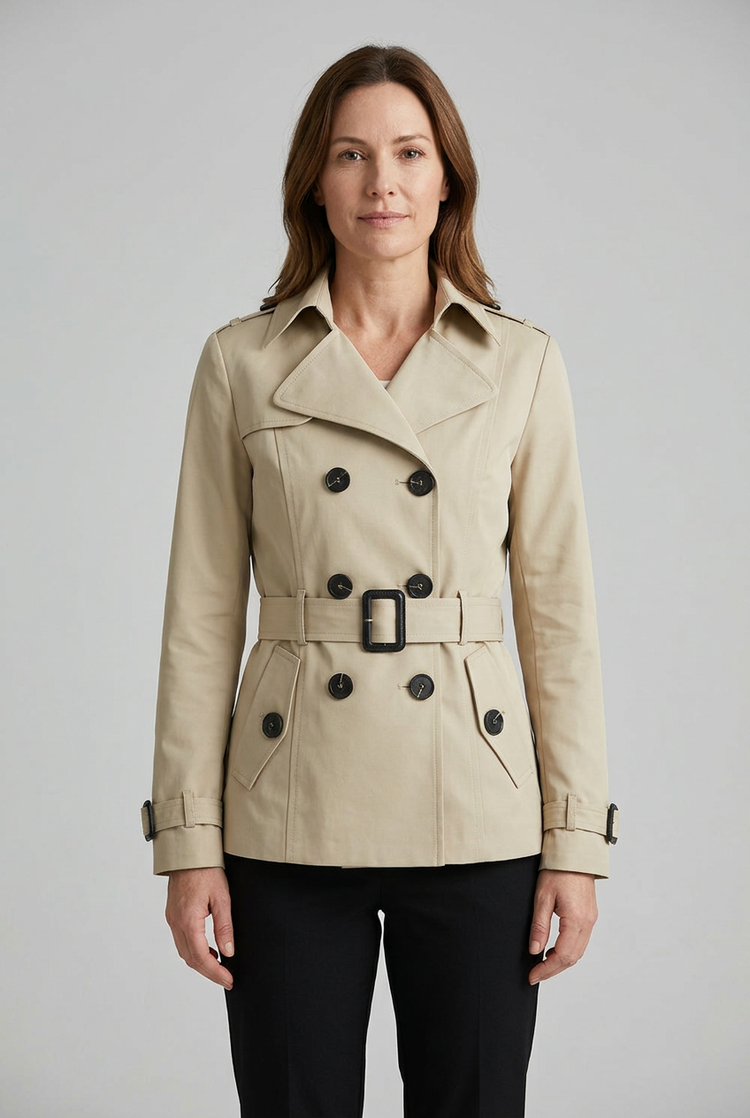 Modelo con la Gabardina Bellagio beige